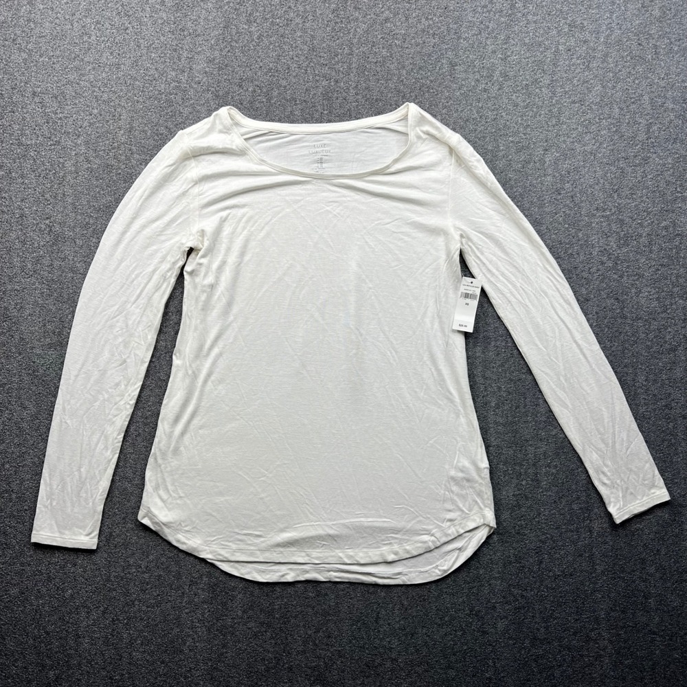 Gap Luxe Top Women XS White Long Sleeve Scoop Neck Curved Hem NWT